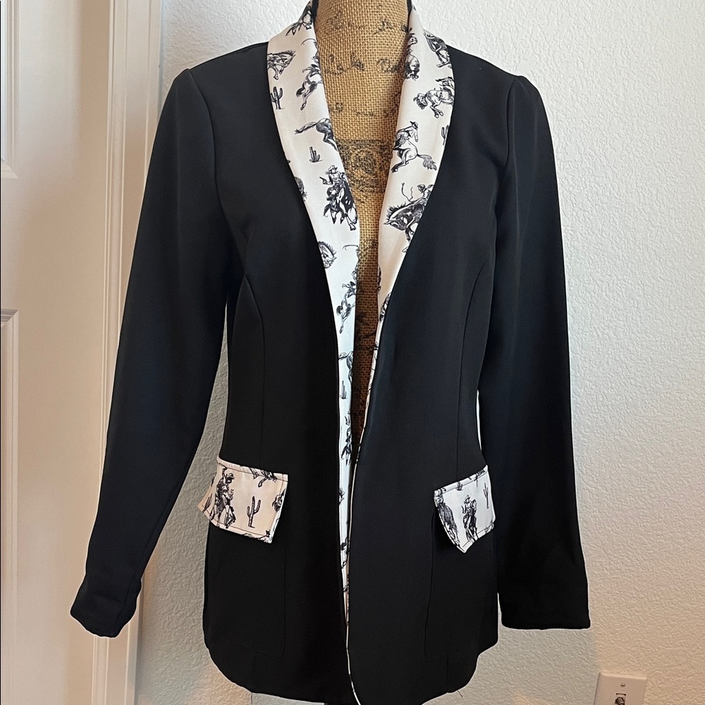 Bronc Cowboy Black and White Women's Blazer